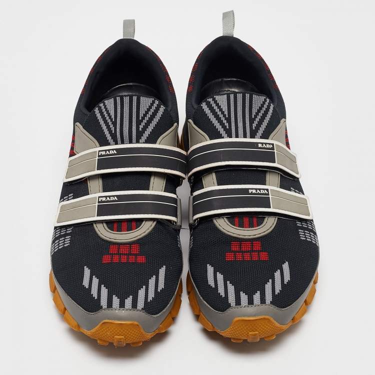 Pre Owned Prada Multicolor Knit Fabric Lace Up Sneakers Size 40