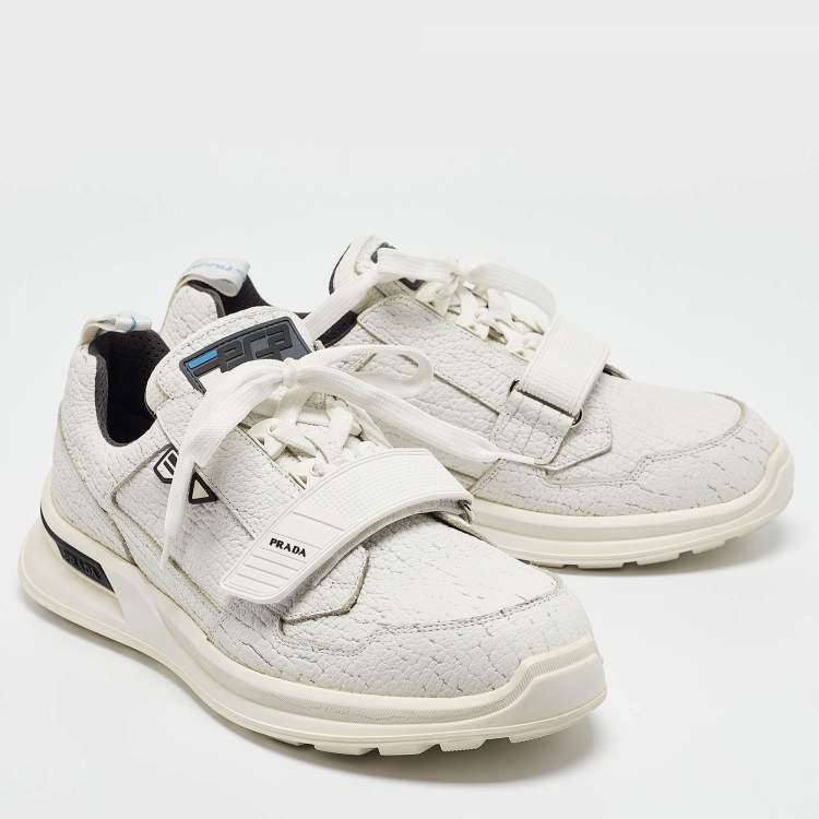 Pre Owned Prada White Leather Mechano Sneakers Size 43