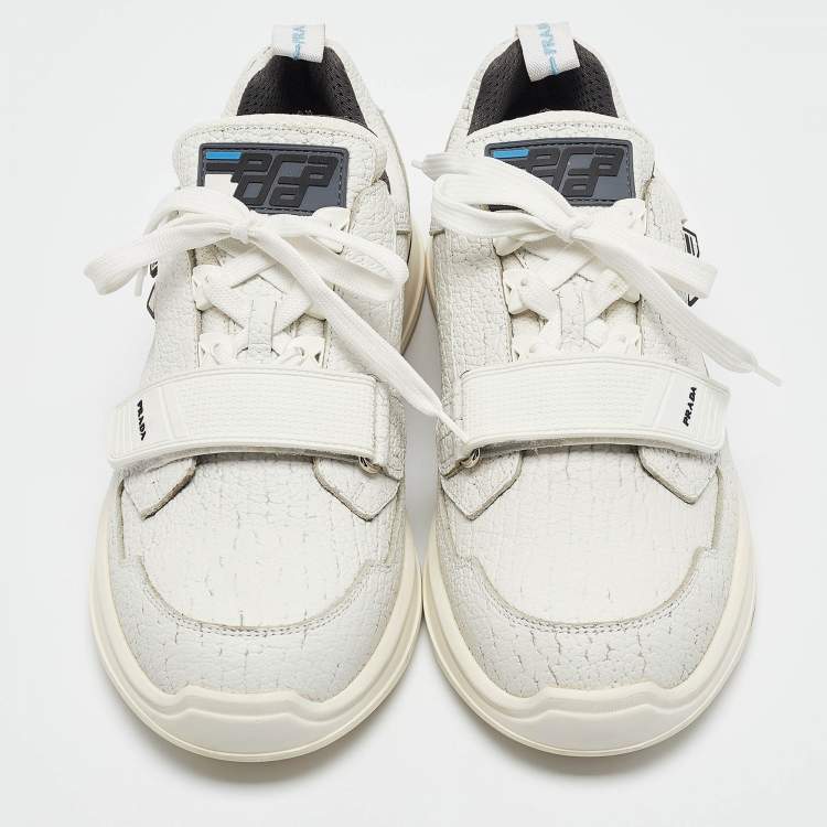Pre Owned Prada White Leather Mechano Sneakers Size 43