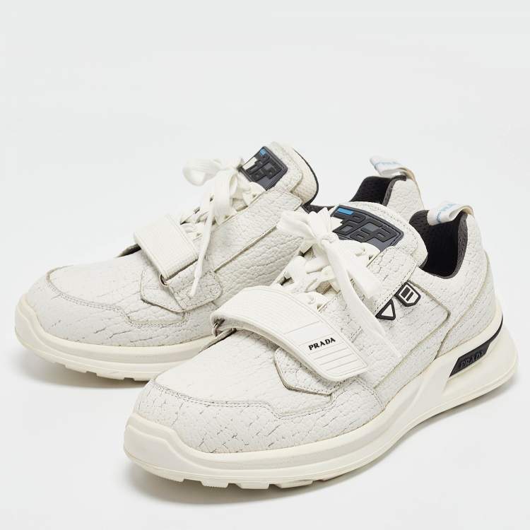 Pre Owned Prada White Leather Mechano Sneakers Size 43