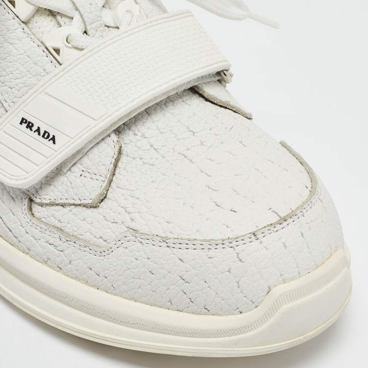 Pre Owned Prada White Leather Mechano Sneakers Size 43