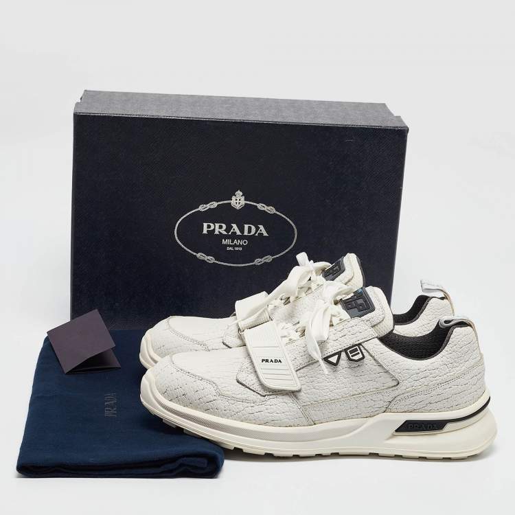 Pre Owned Prada White Leather Mechano Sneakers Size 43