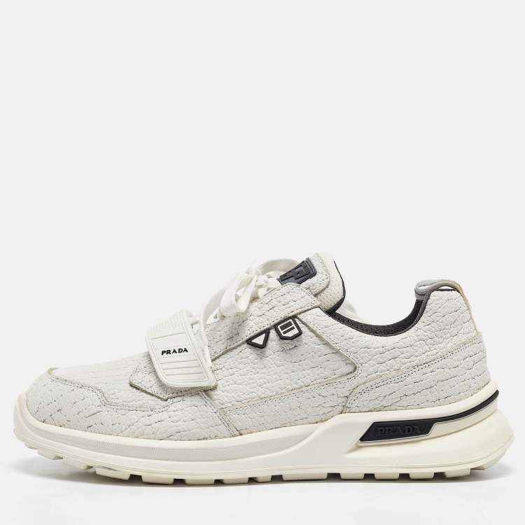 Pre Owned Prada White Leather Mechano Sneakers Size 43