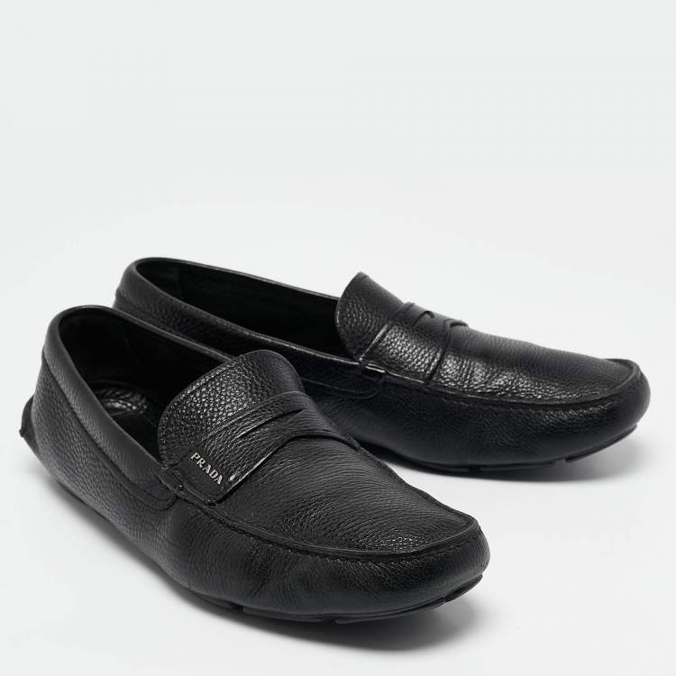 Pre Owned Prada Black Leather Penny Slip On Loafers Size 43.5