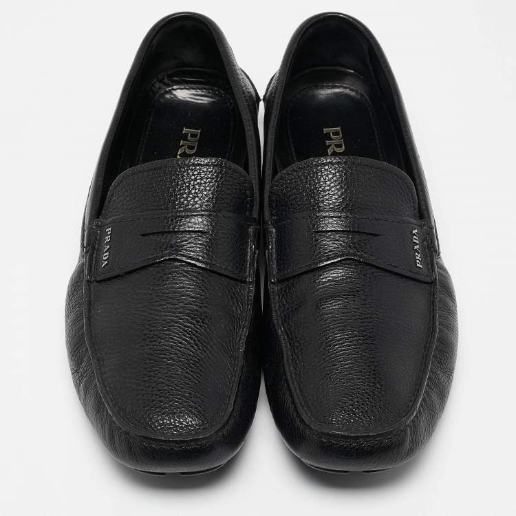 Pre Owned Prada Black Leather Penny Slip On Loafers Size 43.5
