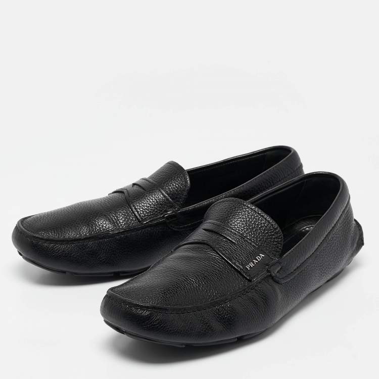 Pre Owned Prada Black Leather Penny Slip On Loafers Size 43.5