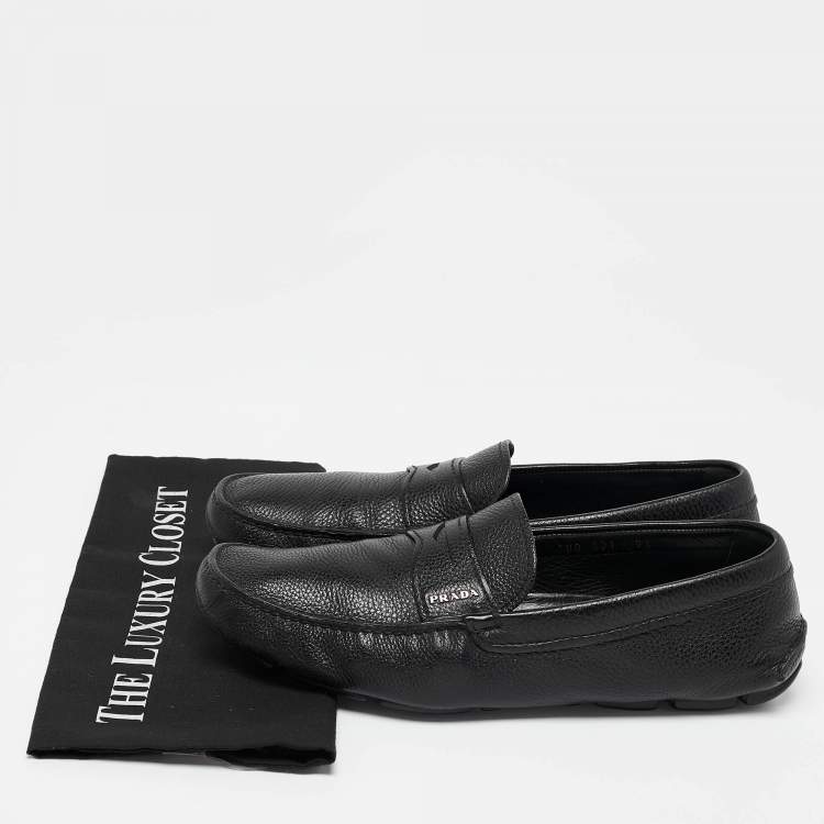 Pre Owned Prada Black Leather Penny Slip On Loafers Size 43.5