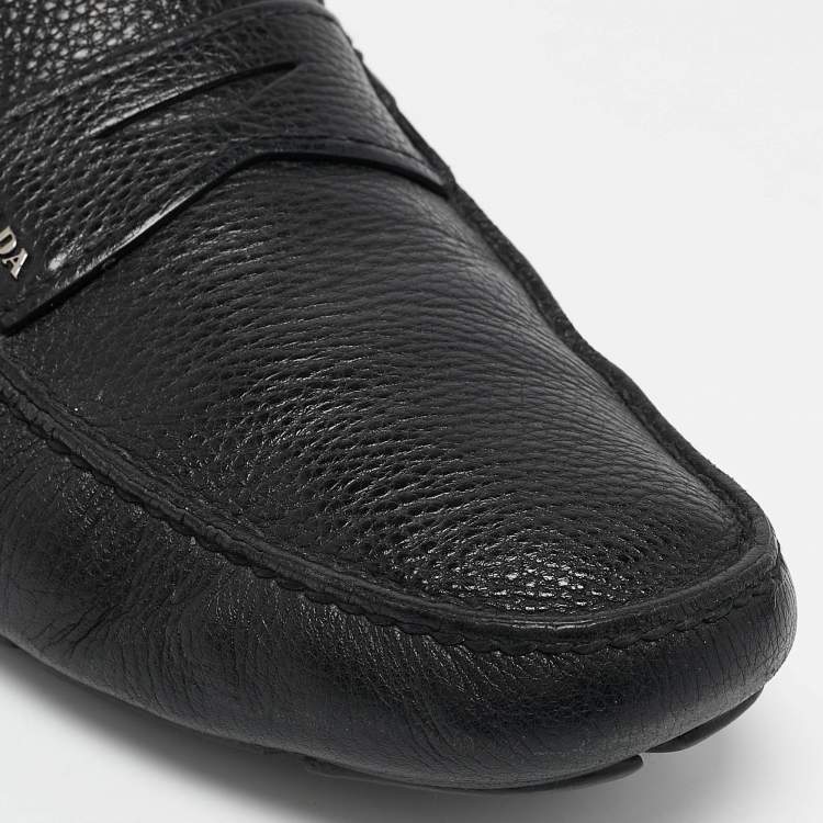 Pre Owned Prada Black Leather Penny Slip On Loafers Size 43.5