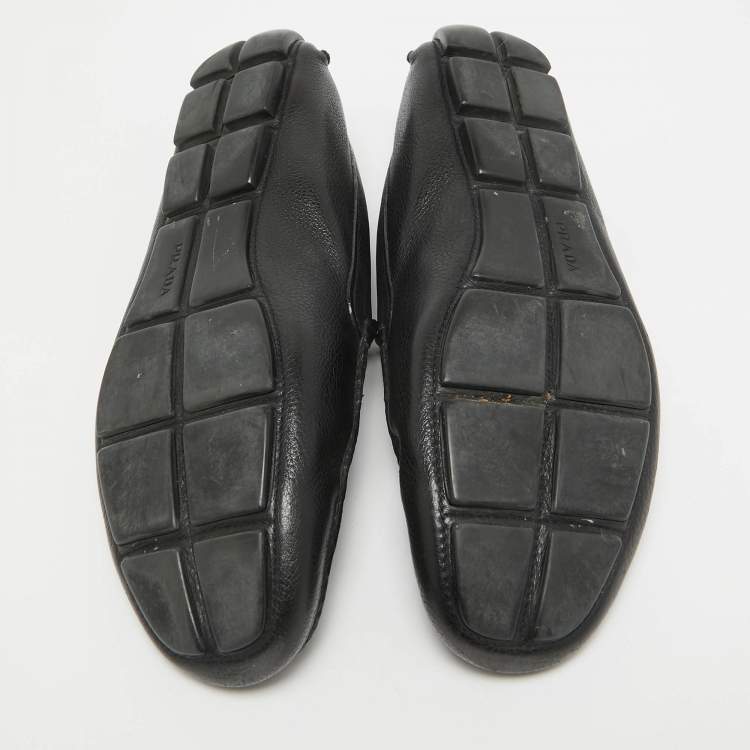 Pre Owned Prada Black Leather Slip On Loafers Size 44