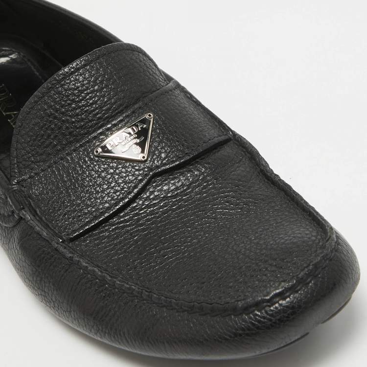 Pre Owned Prada Black Leather Slip On Loafers Size 44