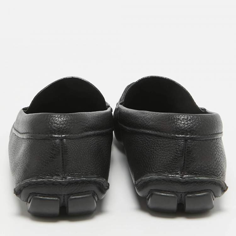 Pre Owned Prada Black Leather Slip On Loafers Size 44