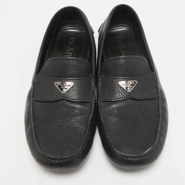Pre Owned Prada Black Leather Slip On Loafers Size 44