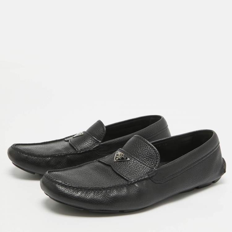 Pre Owned Prada Black Leather Slip On Loafers Size 44