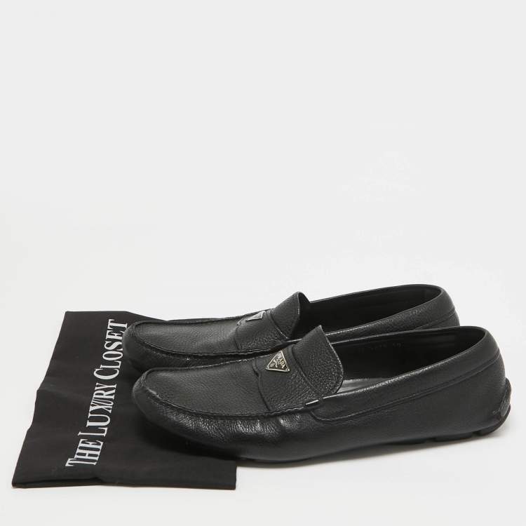 Pre Owned Prada Black Leather Slip On Loafers Size 44