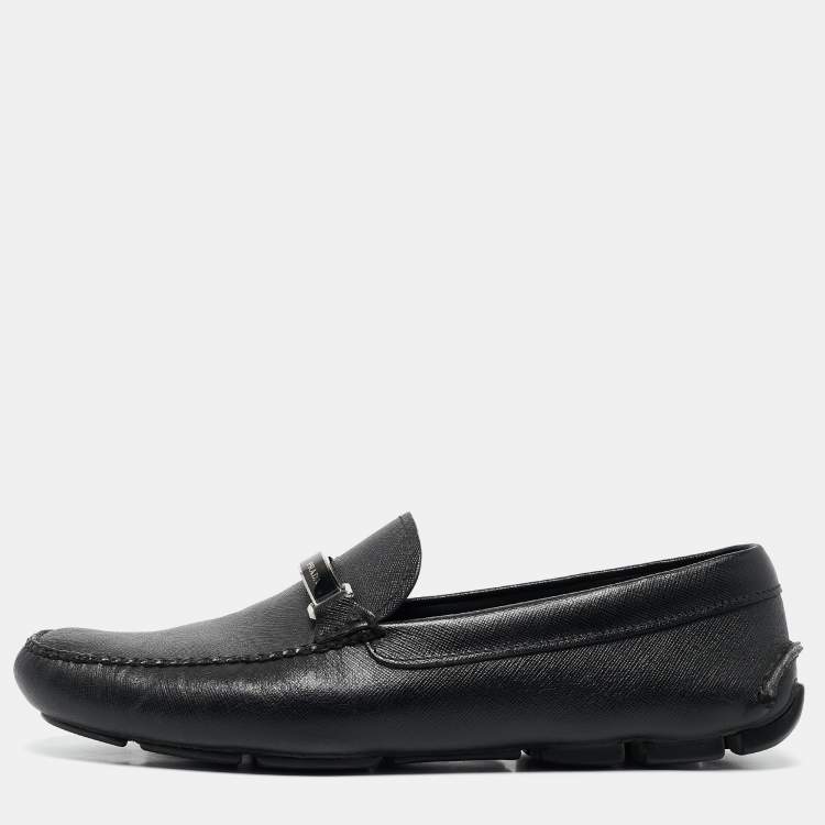 Pre Owned Prada Black Leather Slip On Loafers Size 43