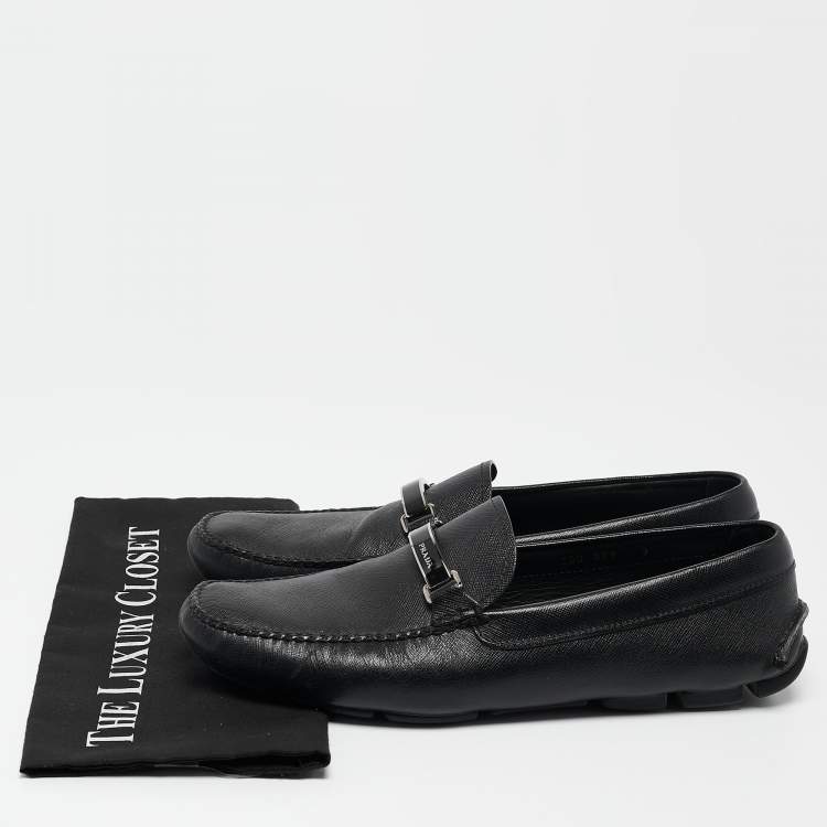 Pre Owned Prada Black Leather Slip On Loafers Size 43