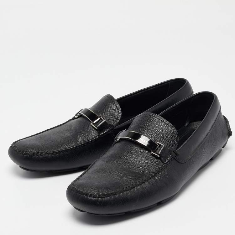 Pre Owned Prada Black Leather Slip On Loafers Size 43
