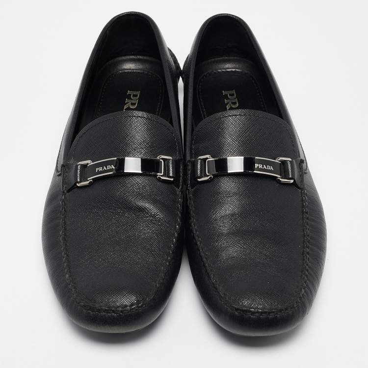 Pre Owned Prada Black Leather Slip On Loafers Size 43