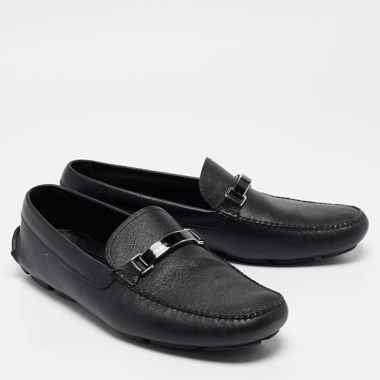 Pre Owned Prada Black Leather Slip On Loafers Size 43