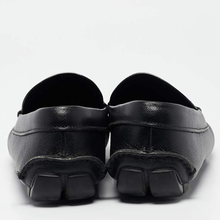 Pre Owned Prada Black Leather Slip On Loafers Size 43