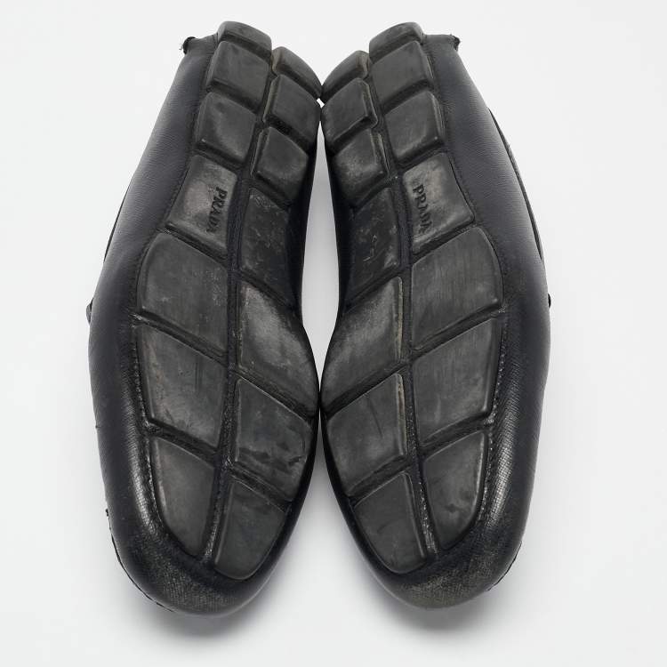 Pre Owned Prada Black Leather Slip On Loafers Size 43