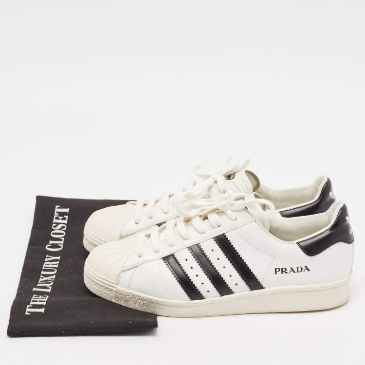 مملوكة مسبقًا Prada X Adidas White/Black Leather Superstar Lace Up Sneakers Size 40