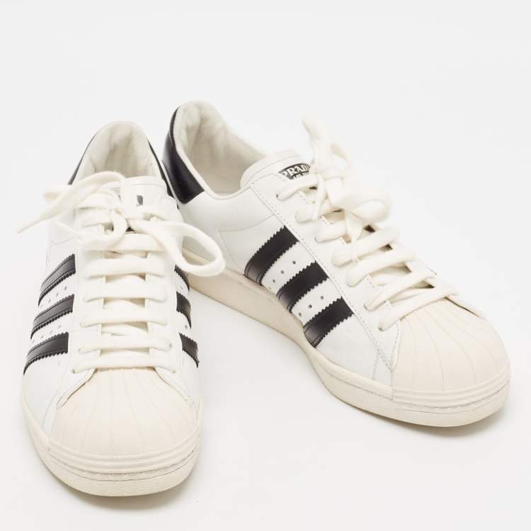 مملوكة مسبقًا Prada X Adidas White/Black Leather Superstar Lace Up Sneakers Size 40