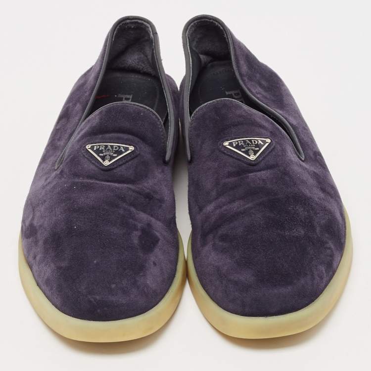 Pre Owned Prada Navy Blue Leather and Suede Slip On Sneakers Size 43