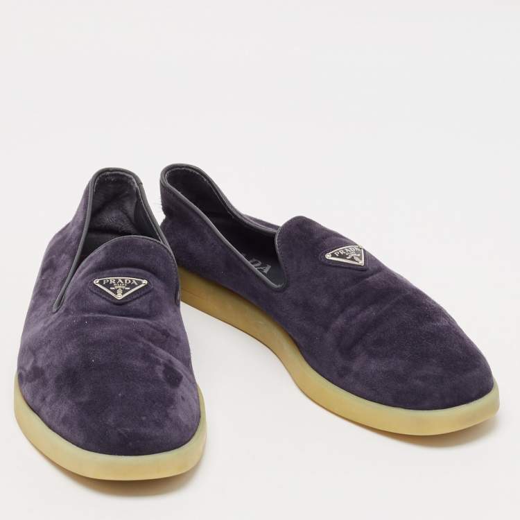 Pre Owned Prada Navy Blue Leather and Suede Slip On Sneakers Size 43