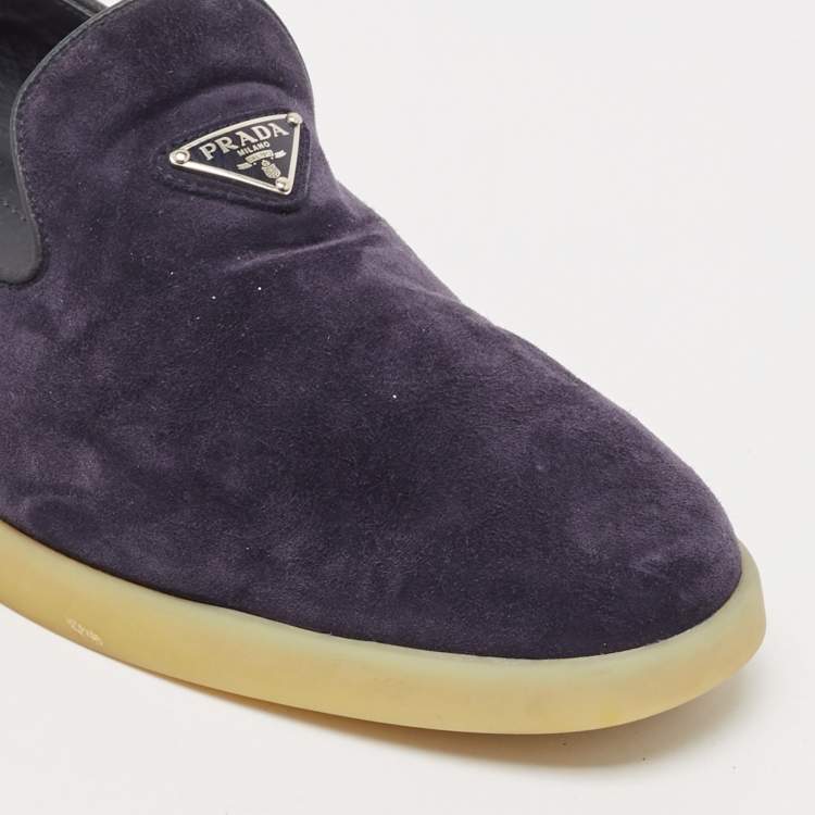 Pre Owned Prada Navy Blue Leather and Suede Slip On Sneakers Size 43