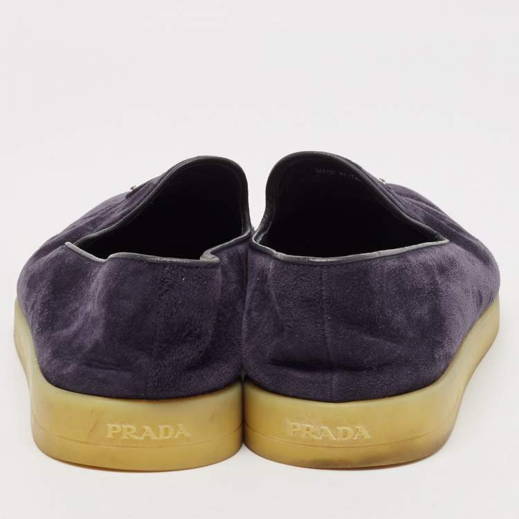 Pre Owned Prada Navy Blue Leather and Suede Slip On Sneakers Size 43