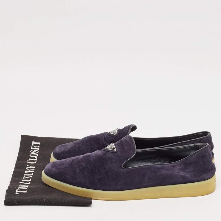 Pre Owned Prada Navy Blue Leather and Suede Slip On Sneakers Size 43