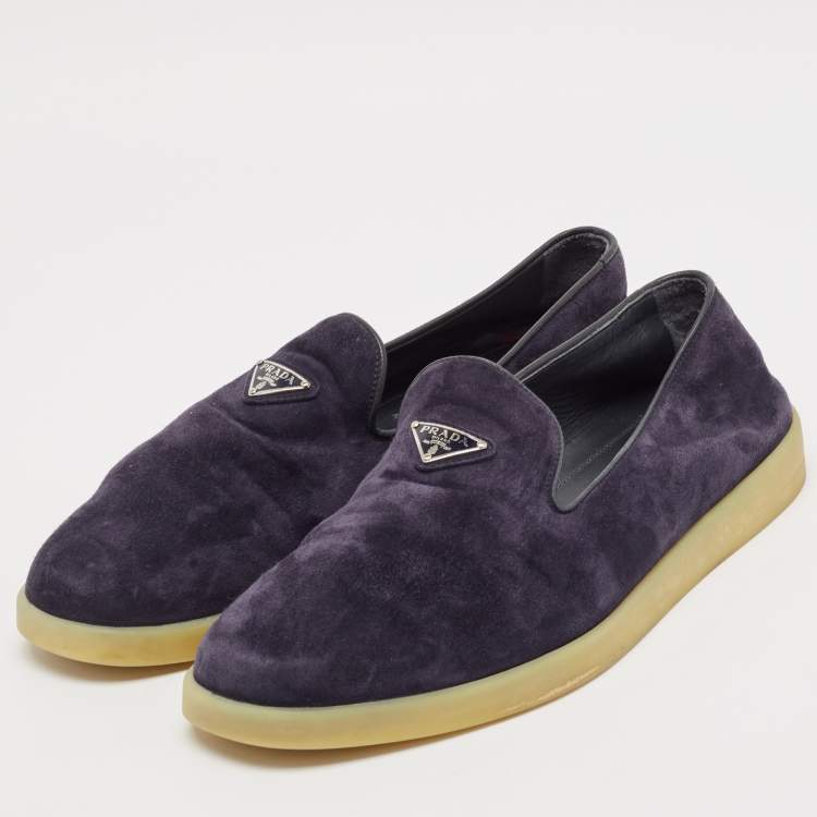 Pre Owned Prada Navy Blue Leather and Suede Slip On Sneakers Size 43