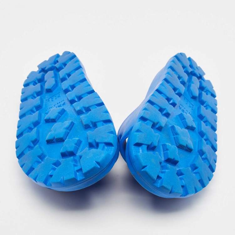 Pre Owned Prada Blue Rubber Triangle Logo Soft Pool Slides Size 42