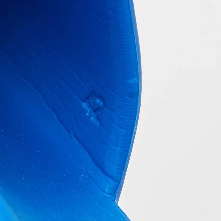 Pre Owned Prada Blue Rubber Triangle Logo Soft Pool Slides Size 42