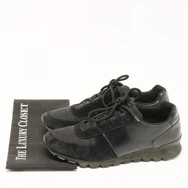 Pre Owned Prada Black Leather and Suede Lace Up Sneakers Size 44.5