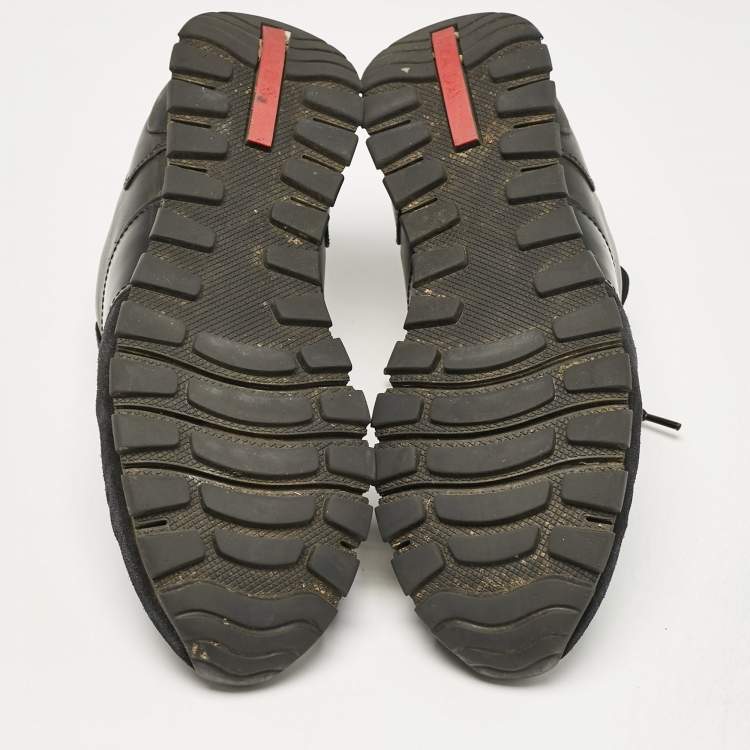 Pre Owned Prada Black Leather and Suede Lace Up Sneakers Size 44.5