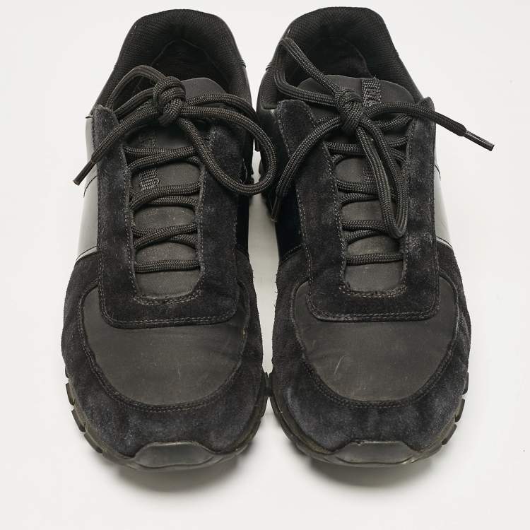 Pre Owned Prada Black Leather and Suede Lace Up Sneakers Size 44.5