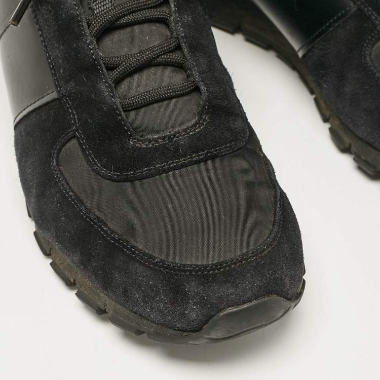 Pre Owned Prada Black Leather and Suede Lace Up Sneakers Size 44.5