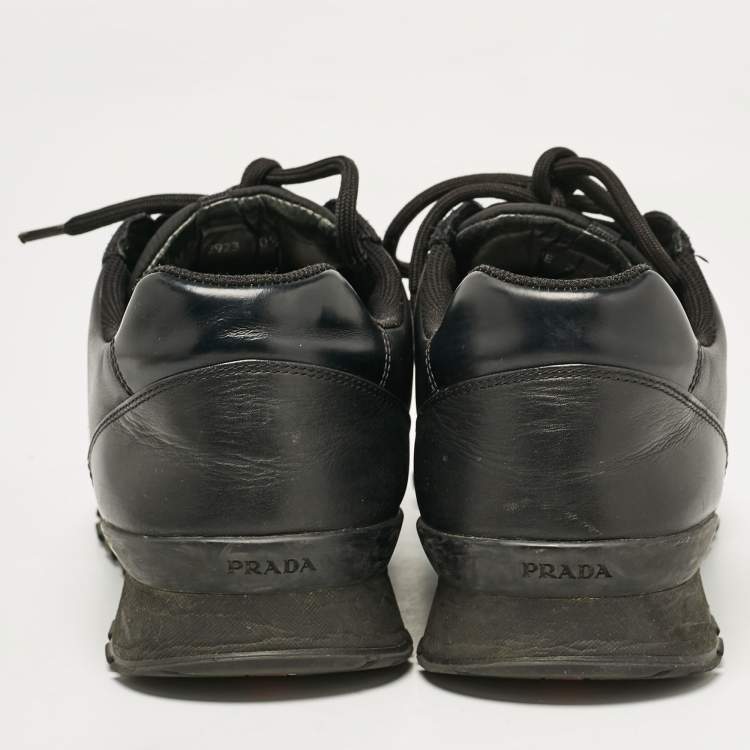 Pre Owned Prada Black Leather and Suede Lace Up Sneakers Size 44.5