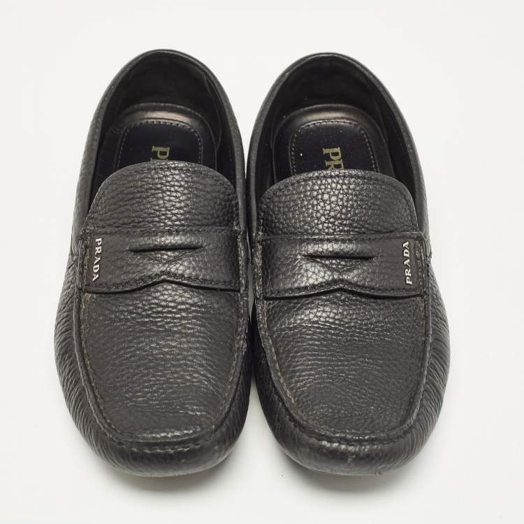 Pre Owned Prada Black Leather Slip On Loafers Size 41