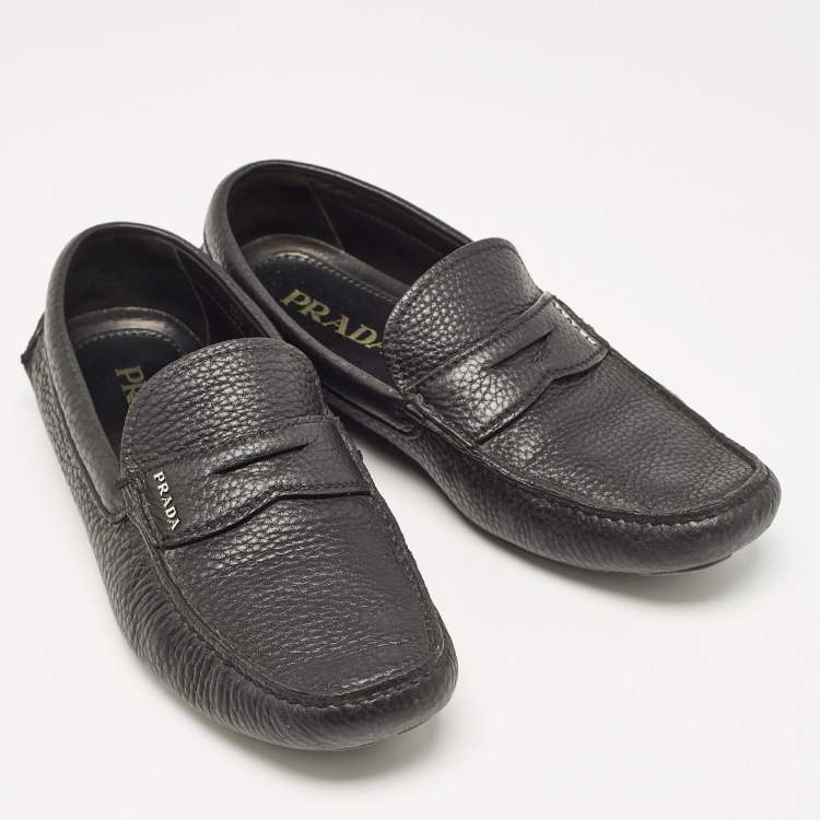 Pre Owned Prada Black Leather Slip On Loafers Size 41