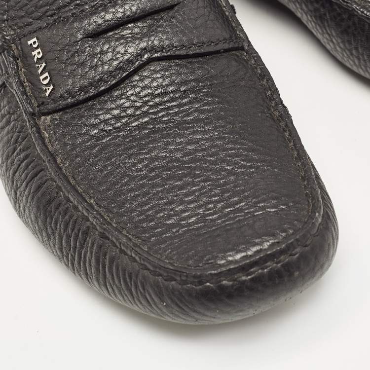 Pre Owned Prada Black Leather Slip On Loafers Size 41