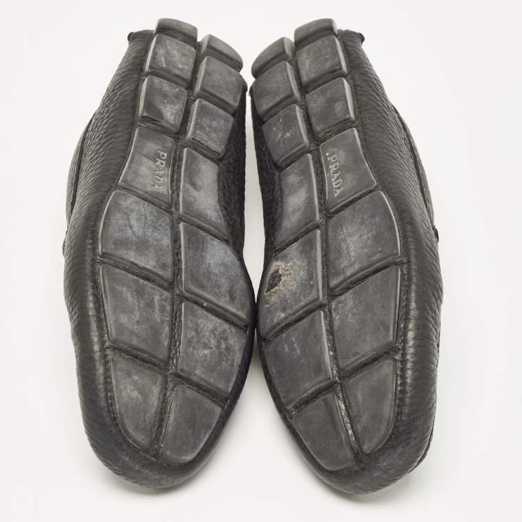 Pre Owned Prada Black Leather Slip On Loafers Size 41