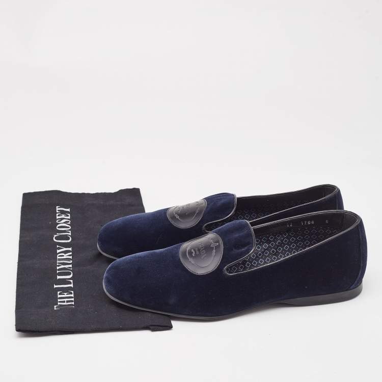 Pre Owned Prada Navy Blue Velvet Slip On Smoking Slippers Size 42