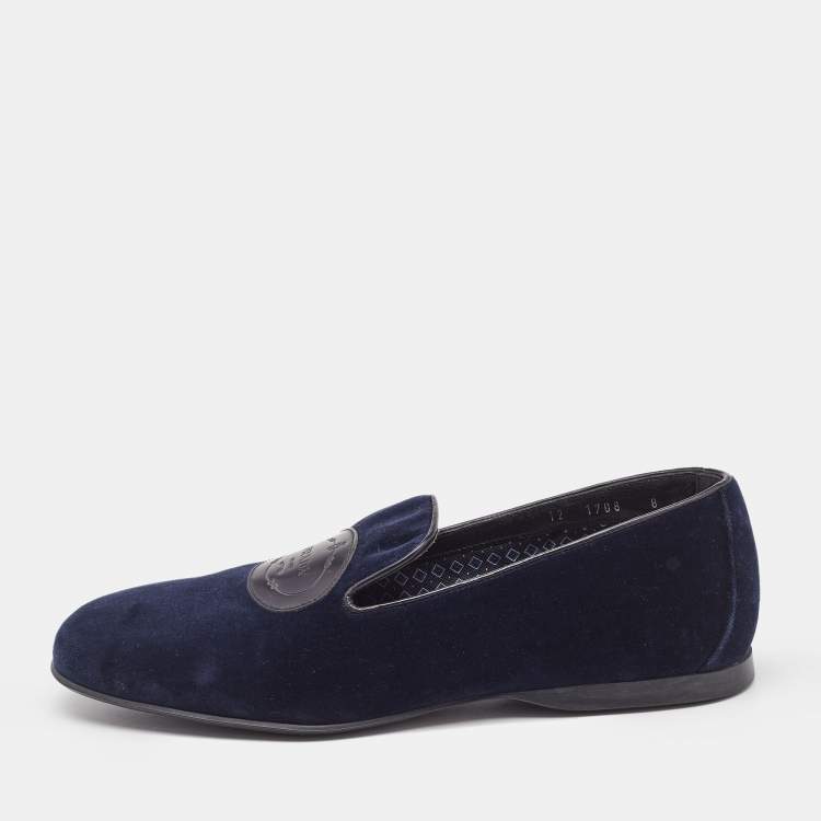 Pre Owned Prada Navy Blue Velvet Slip On Smoking Slippers Size 42