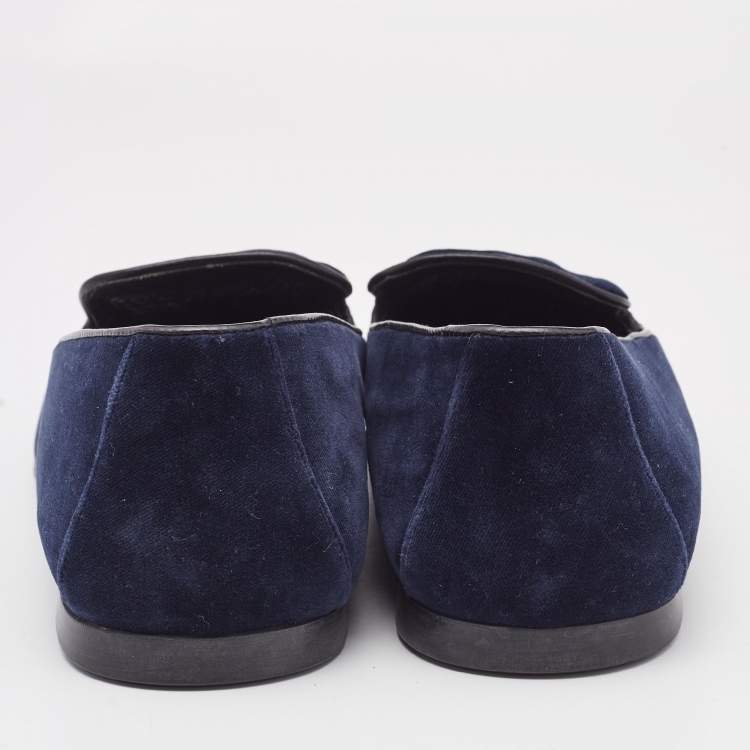 Pre Owned Prada Navy Blue Velvet Slip On Smoking Slippers Size 42
