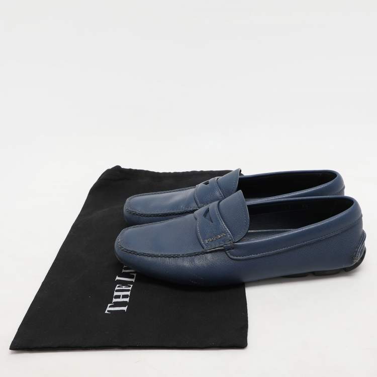 مملوكة مسبقًا Prada Blue Saffiano Leather Penny Loafers Size 41.5
