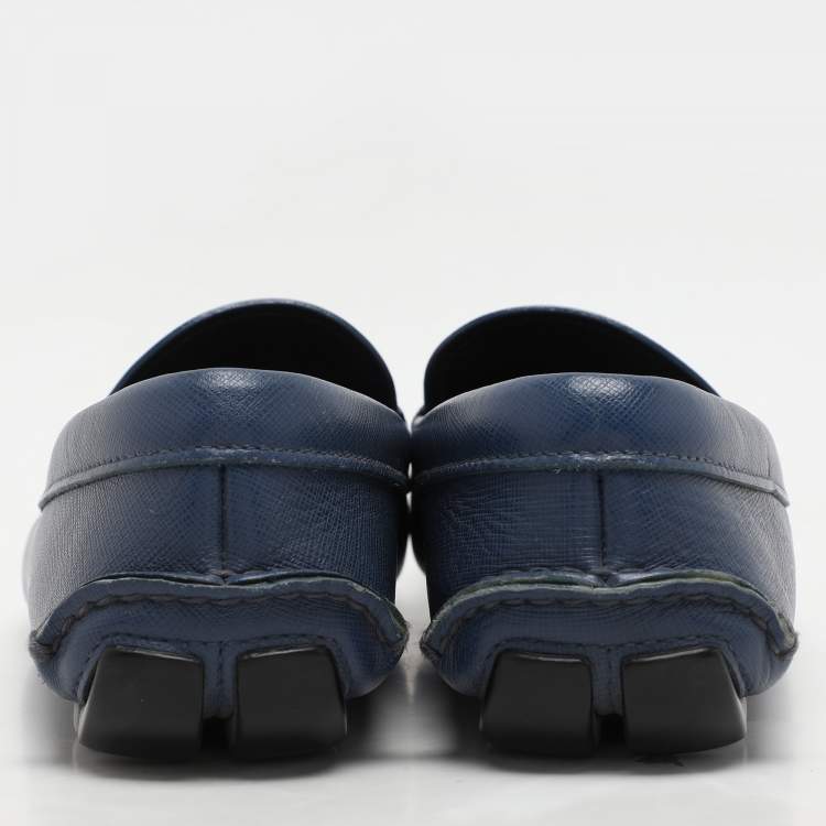 مملوكة مسبقًا Prada Blue Saffiano Leather Penny Loafers Size 41.5