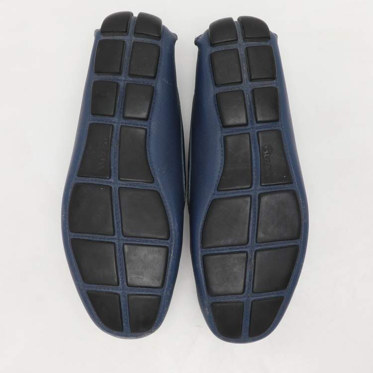 مملوكة مسبقًا Prada Blue Saffiano Leather Penny Loafers Size 41.5